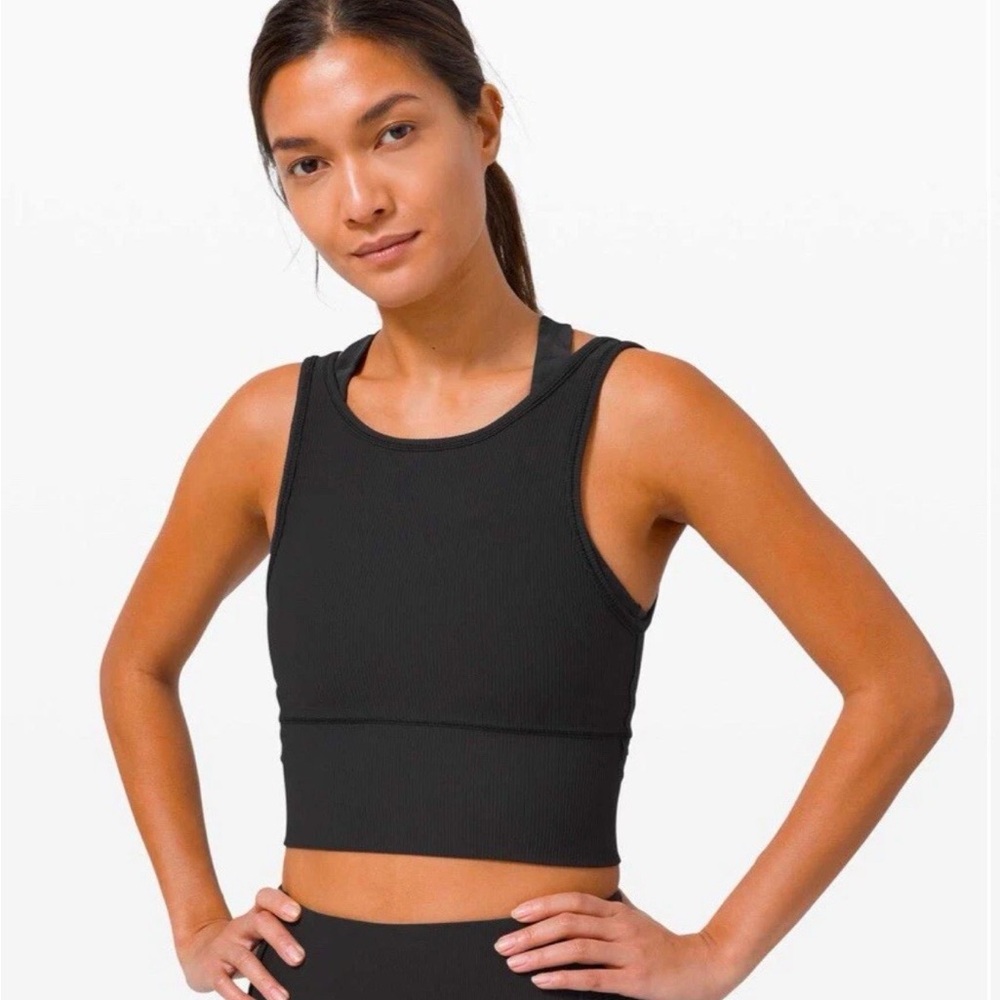 Lululemon Power Pivot Ribbed Tank Black Reversible Crop Top Womens 6? Yoga Gym